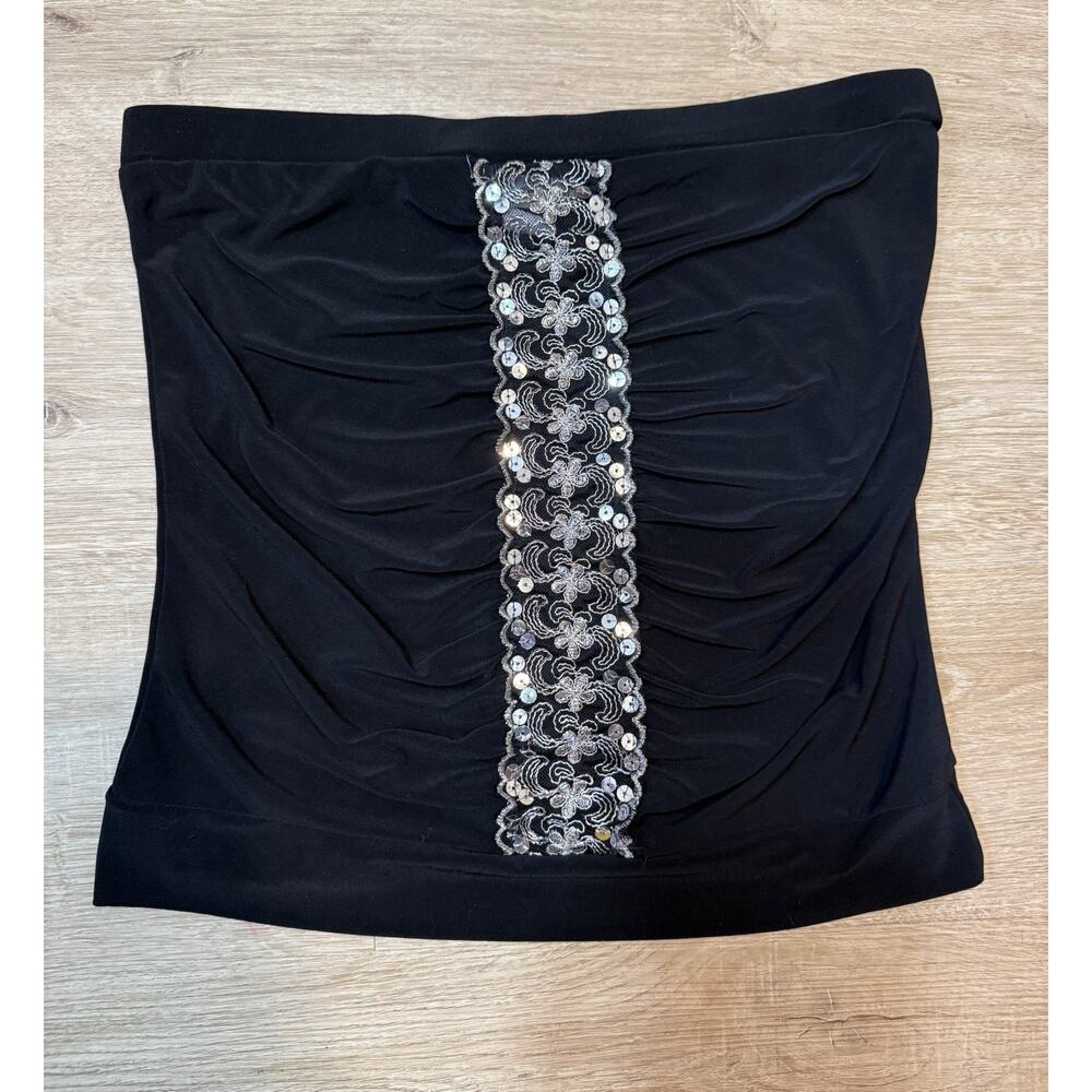 Vtg Y2K Body Central Women's Black & Silver Sequin Tank Top Club Party Cami Sz S